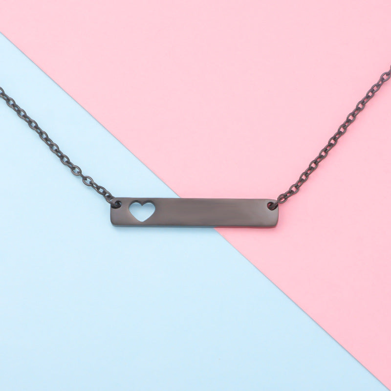 Hot Personalized Titanium Stainless Steel Rectangular Hollow Heart Bar Pendant , Five Colours for Choose, Custom Engraved Female Male Necklace Accessories, For Parents, Friends,Graduation,Children, Friendship,Holiday, Birthday,Wedding, Random Style