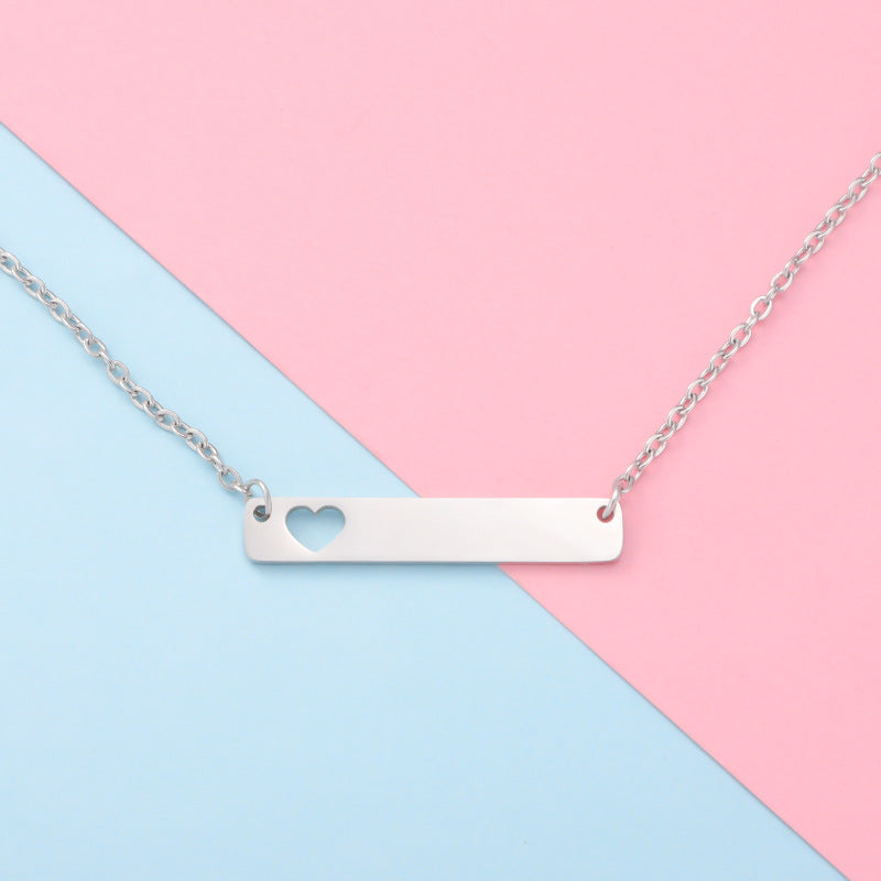 Hot Personalized Titanium Stainless Steel Rectangular Hollow Heart Bar Pendant , Five Colours for Choose, Custom Engraved Female Male Necklace Accessories, For Parents, Friends,Graduation,Children, Friendship,Holiday, Birthday,Wedding, Random Style