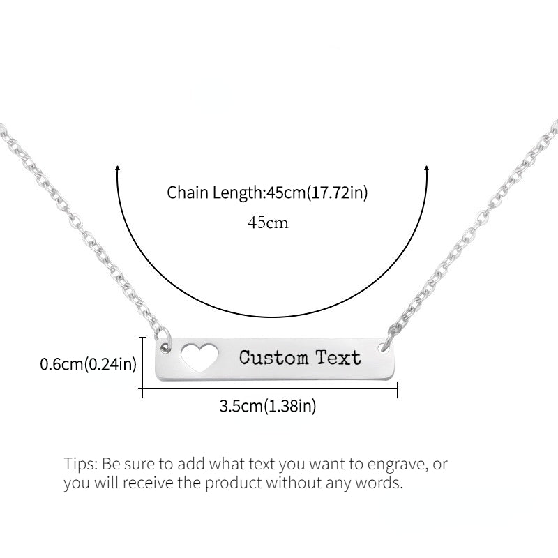 Hot Personalized Titanium Stainless Steel Rectangular Hollow Heart Bar Pendant , Five Colours for Choose, Custom Engraved Female Male Necklace Accessories, For Parents, Friends,Graduation,Children, Friendship,Holiday, Birthday,Wedding, Random Style