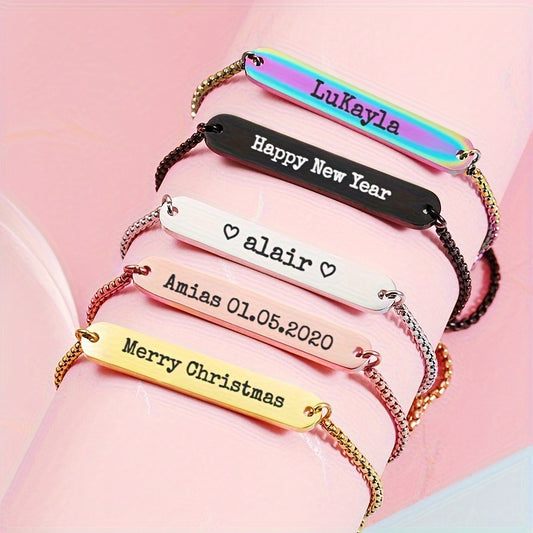 Bar Bracelet Stainless Steel Oval Long Bar Bracelet Adjustable Box Chain For Lovers,Girlfriends,Children,Friends,Mothers,Relatives, Holiday,Birthday,Wedding,Classmates,Graduation,Decoration,Beauty,Christmas, Valentine's Day,New year