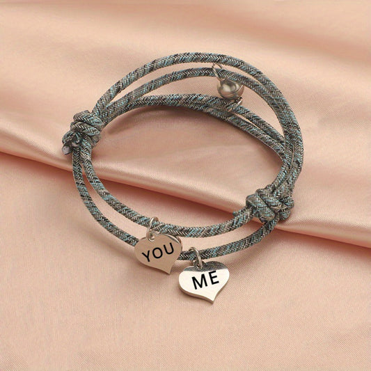 Custom 2pcs Love Tag Magnetic Couple Bracelet For Lovers,Girlfriends,Children,Friends,Mothers,Relatives,Holiday,Birthday,Wedding,Classmates,Graduation,Decoration,Beauty,Christmas, Valentine's Day,New year