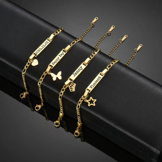 Custom 4-style Name Titanium Stainless Steel Lettering Bracelet or Anklet, For Lovers,Girlfriends,Children,Friends,Mothers,Relatives,Holiday,Birthday,Wedding,Classmates,Graduation,Decoration,Beauty,Christmas, Valentine's Day,New year