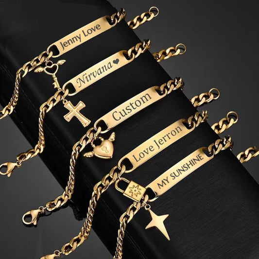 Custom 4 Styles DIY Lettering Name Titanium Steel Glossy Long Board Bracelet For Lovers,Girlfriends,Children,Friends,Mothers,Relatives,Holiday,Birthday,Wedding,Classmates,Graduation,Decoration,Beauty,Christmas, Valentine's Day,New year