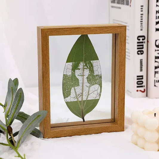 Customized Leaf Carving Photos Art, Pressed Flower, Personalized Leaf Etching, Picture Frame Leaf Ornament, Photo Art, Wood Photo Frame